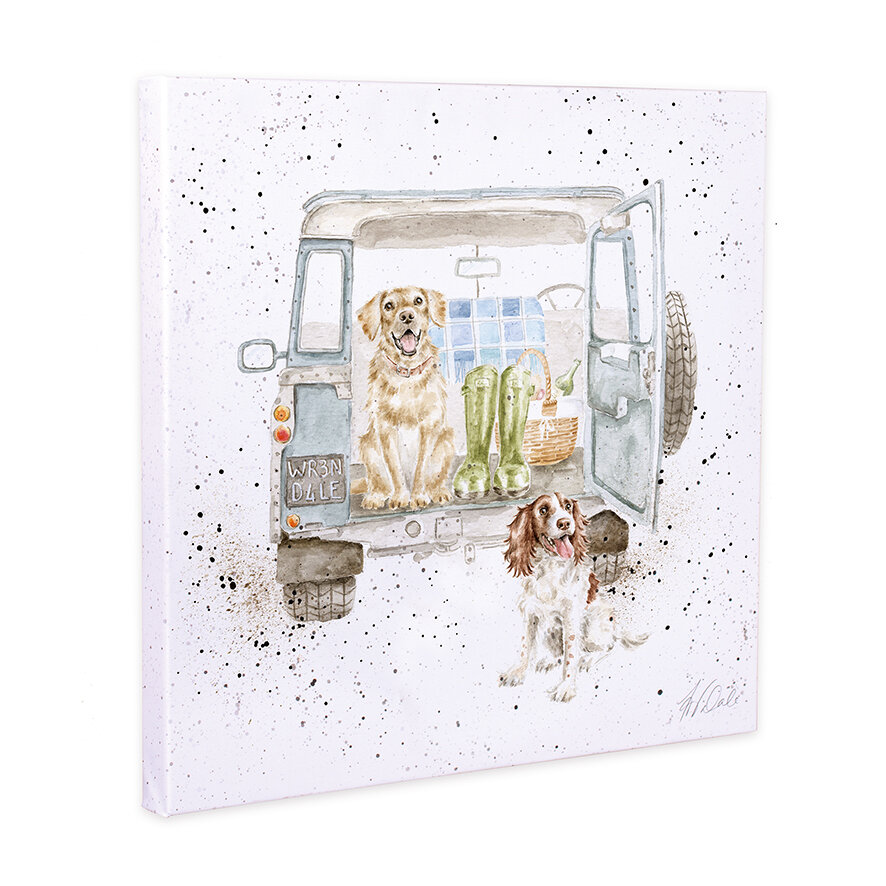 Wrendale Designs Tela Quadrata 20x20 Cm - 'Paws For A Picnic' - Labrador E Spaniel - Acquerello Di Hannah Dale
